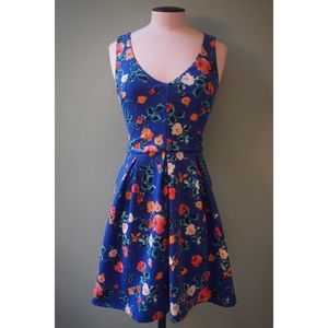 CANDIE’S Royal Blue Floral Keyhole A-Line Dress